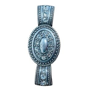 Silver Tone Oval Clear Rhinestone Studded Twisted Cord Edging Belt Buckle